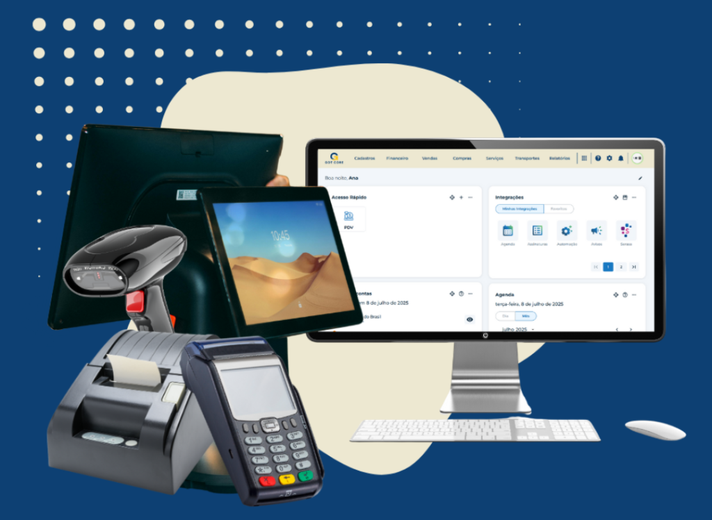Tela do sistema de gestão empresarial ERP com recursos de vendas e financeiro